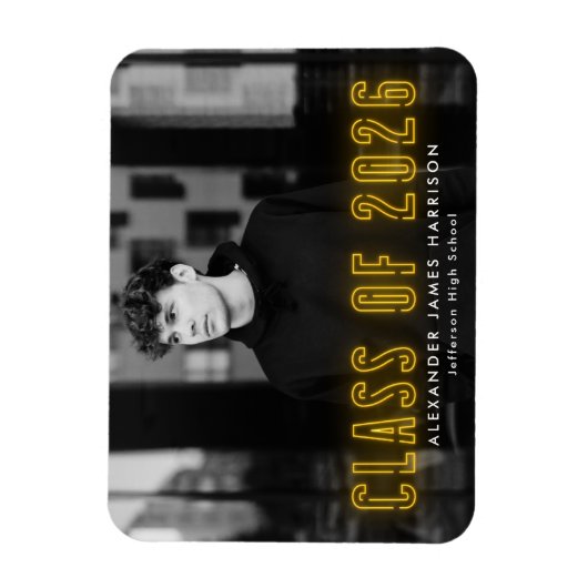 Moderne Gele Neon Klasse van 2025 Foto Afstuderen Magneet (Verticaal)