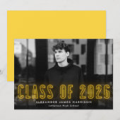 Moderne gele neonklasse van 2023 Foto-Afstuderen Aankondiging (Voorkant / Achterkant)