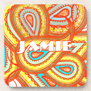 Moderne Gele Oranje Aqua Mint Paisley Cadeaus Onderzetter