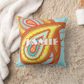 Moderne Gele Oranje Aqua Mint Paisley Kussen (Deken)