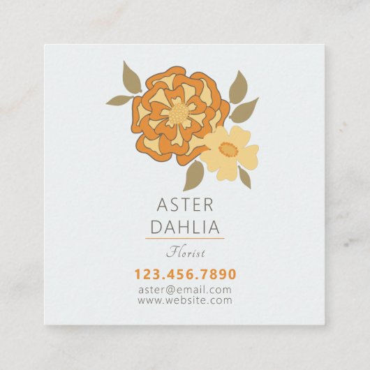 Moderne gele Oranje geïllustreerde bloemen Vierkante Visitekaartje (Achterkant)