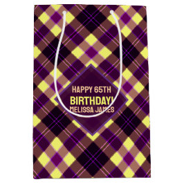 Moderne Gele Paarse Bruine Tartan Schotse Ruit Cus Medium Cadeauzakje