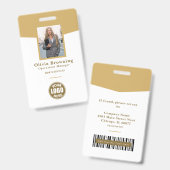 Moderne Gele Pasfoto Logo & Barcode Professioneel Badge (Voor- en achterkant)
