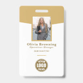 Moderne Gele Pasfoto Logo & Barcode Professioneel Badge (Voorzijde)