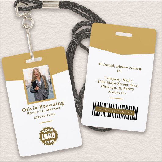 Moderne Gele Pasfoto Logo & Barcode Professioneel Badge