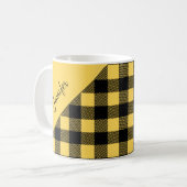 Moderne Gele Plaid Check Patroon Naam Koffiemok (Voorkant links)