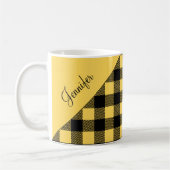 Moderne Gele Plaid Check Patroon Naam Koffiemok (Links)