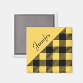Moderne Gele Plaid Check Patroonnaam Magneet (Voorkant / Achterkant)
