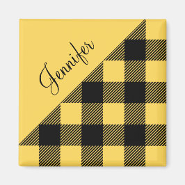 Moderne Gele Plaid Check Patroonnaam Magneet