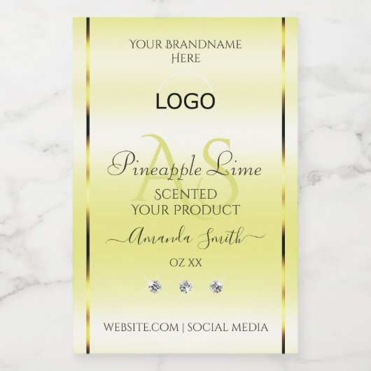 Moderne Gele Productlabels Sierlijke Monogramlogo' Voedselcontainer Etiket (Enkel label)