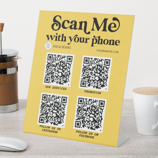Moderne Gele QR code zakelijke netwerken Trendy Reclamebord Met Voetstuk (Insitu)