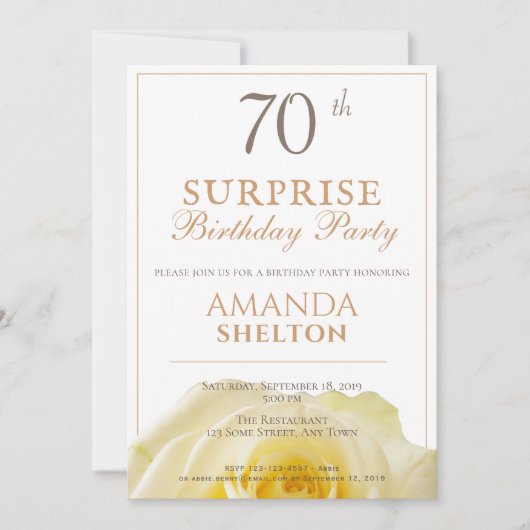 Moderne Gele Roos 70e Verrassingsverjaardagsfeestj Kaart (Voorkant)