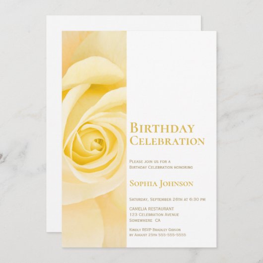 Moderne gele roos verjaardagsfeest uitnodiging (Voorkant / Achterkant)