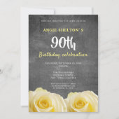 Moderne Gele Rose Chalkboard 90e Verjaardagsfeestj Kaart (Voorkant)
