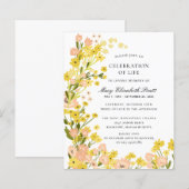 Moderne gele roze forale begrafenisuitnodiging (Voorkant / Achterkant)