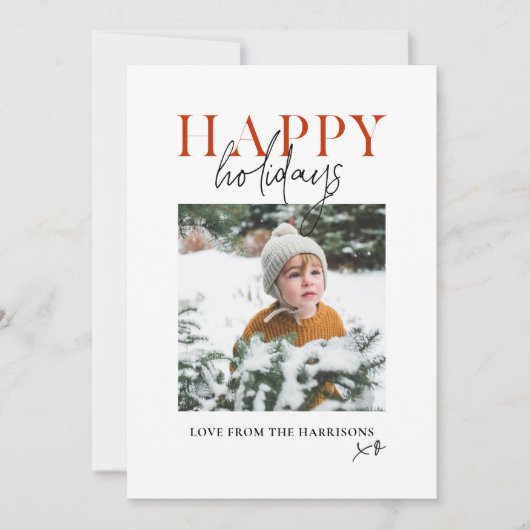 Moderne Gele Schrift Familie Kids Foto Gelukkig Feestdagenkaart (Voorkant)