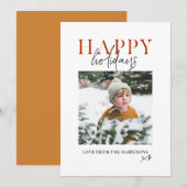 Moderne Gele Schrift Familie Kids Foto Gelukkig Feestdagenkaart (Voorkant / Achterkant)