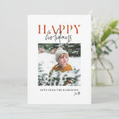 Moderne Gele Schrift Familie Kids Foto Gelukkig Feestdagenkaart (Staand voorkant)