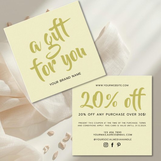 Moderne gele script couponkortingkaart kortingskaartje