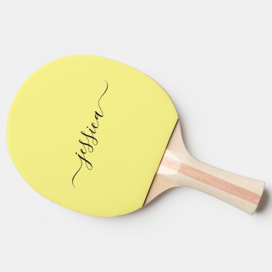 Moderne gele scriptnaam pingpongpeddel tafeltennisbatje (Zijkant)