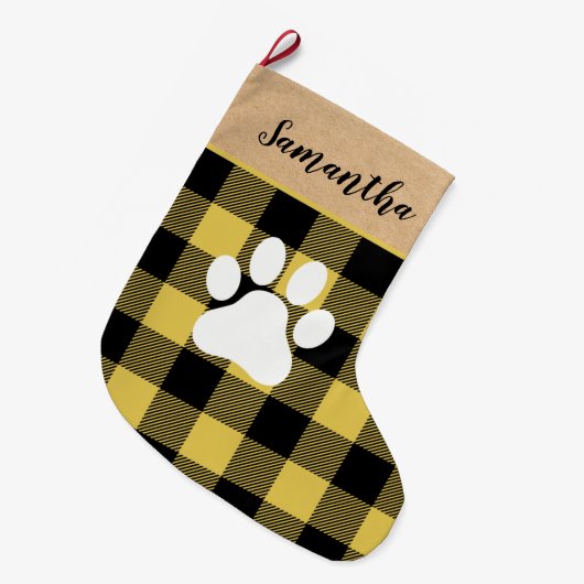 Moderne, gele speldenknop en naam grote kerstsok (Voorkant (Hangend))