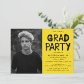 Moderne Gele Spuitverf Foto Graduation Party Kaart (Staand voorkant)