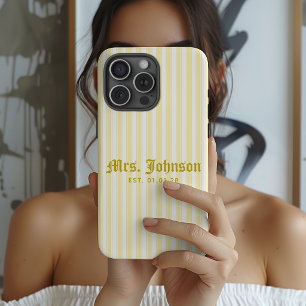 Moderne Gele Streep Jubileum Huwelijk Nieuwgehuwde iPhone 15 Pro Max Case