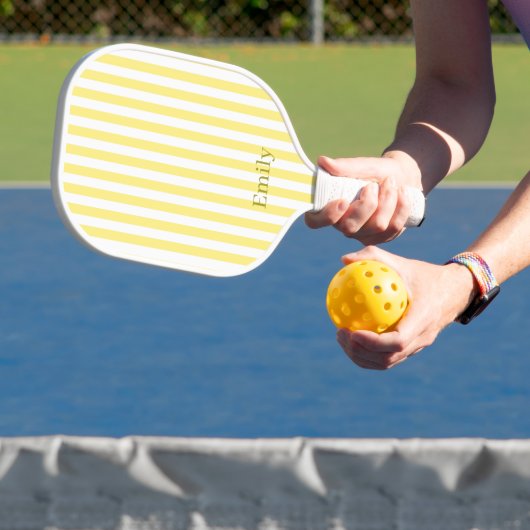 Moderne Gele Strepen Aangepaste Naam Pickleball Paddle (Insitu)