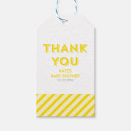 Moderne gele strepen Dank u Baby shower Cadeaulabel