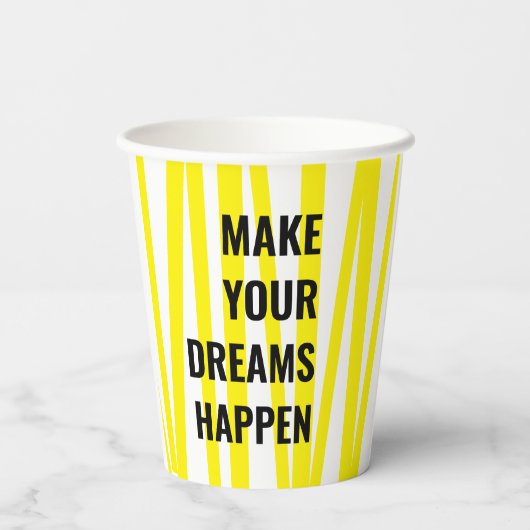 Moderne gele strepen en maak je dromen papieren bekers (Achterkant)