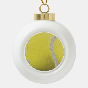 Moderne gele tennisbak met faux glitter line keramische bal ornament