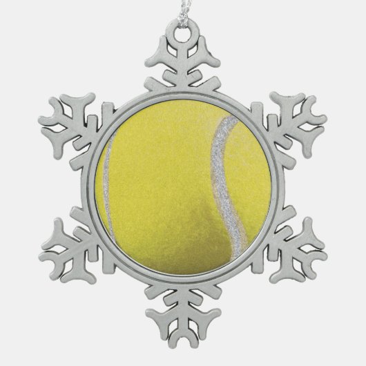 Moderne gele tennisbak met faux glitter line tin sneeuwvlok ornament (Voorkant)