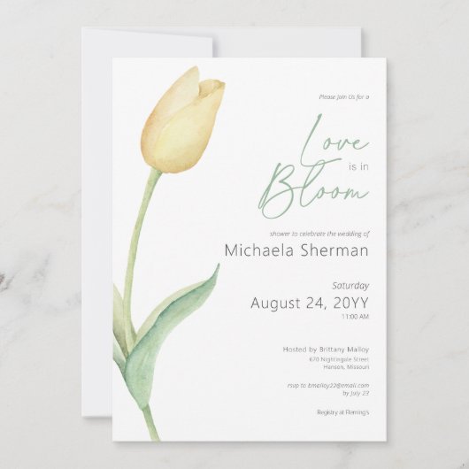 Moderne gele tulp liefde in bloei douche kaart (Voorkant)