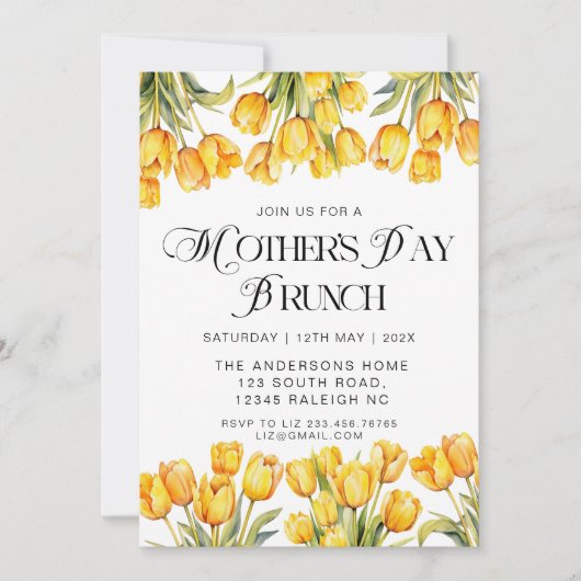Moderne gele tulpen bloemenbrunch Moederdag Kaart (Voorkant)