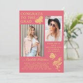 Moderne gele vlinder foto afstudeerfeest kaart (Staand voorkant)