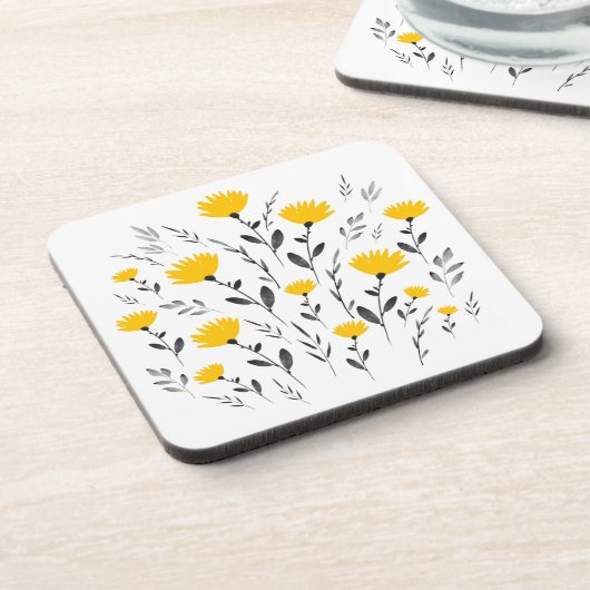 Moderne Gele Waterverf Floral Motif Bier Onderzetter (Linkerzijde)