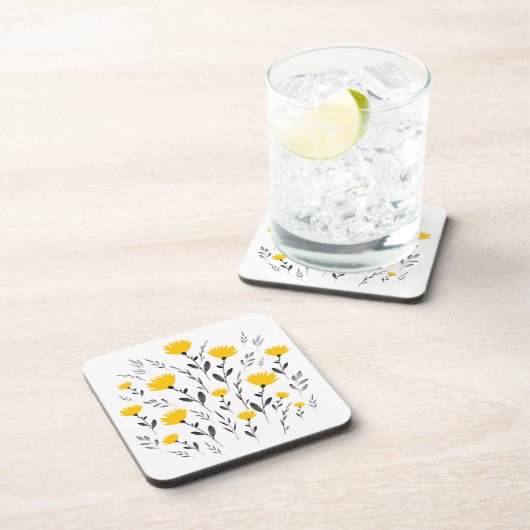 Moderne Gele Waterverf Floral Motif Bier Onderzetter (Rechterzijde)