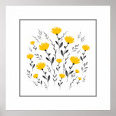Moderne Gele Waterverf Floral Motif Poster (Voorkant)