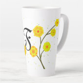 Moderne gele waterverf florale monogram naam latte mok (Rechterhoek)