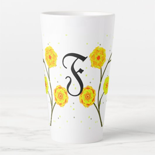 Moderne gele waterverf florale monogram naam latte mok (Voorkant)