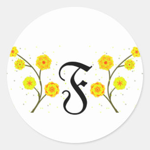 Moderne gele waterverf florale monogram naam ronde sticker