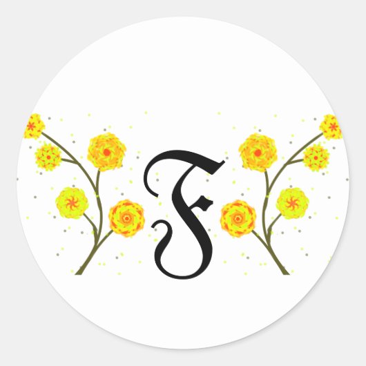 Moderne gele waterverf florale monogram naam ronde sticker (Voorkant)