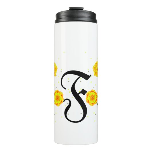 Moderne gele waterverf florale monogram naam thermosbeker (Voorkant)