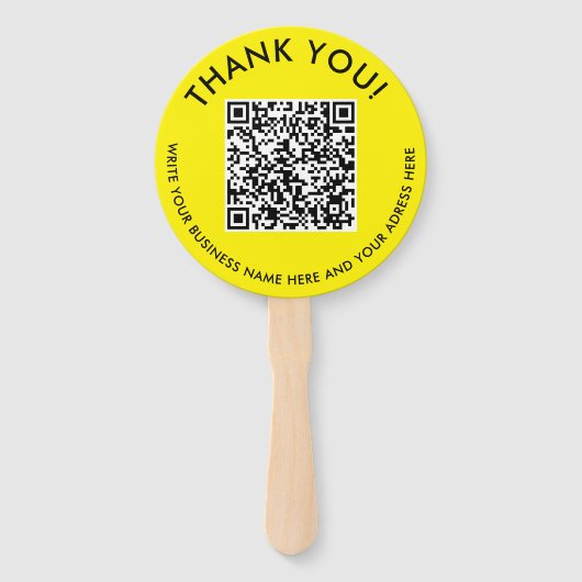 Moderne Gele Web QR Code Digitale Scanbare Foto Handwaaier (Voorkant)