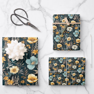 Moderne Gele Wilde Bloemen Inpakpapier Vel