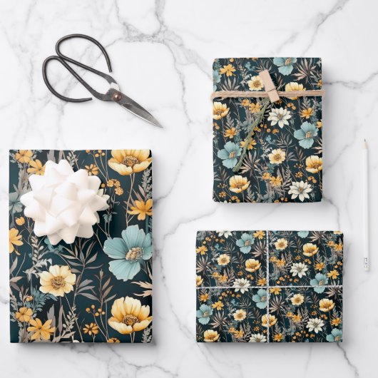 Moderne Gele Wilde Bloemen Inpakpapier Vel (Voorkant)