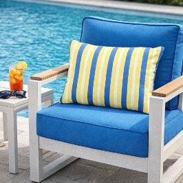 Moderne gele witte en blauwe streep buitenkussen