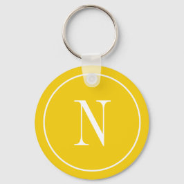 Moderne gele & witte monogram initiaal sleutelhanger