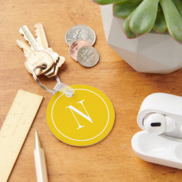 Moderne gele & witte monogram initiaal sleutelhanger