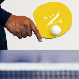 Moderne gele & witte monogram initiaal tafeltennisbatje